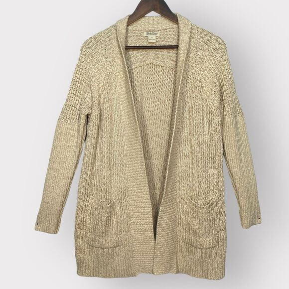 Lucky Brand Open Cardigan Women 1X Beige Knit Raglan Long Sleeve Pockets Q17 - Picture 1 of 16